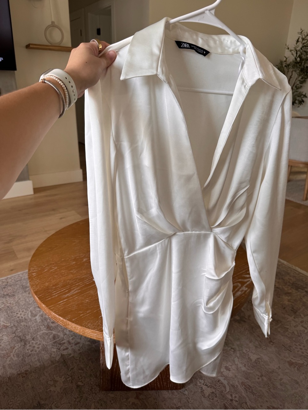 Zara Ivory Satin Wrap-Style Mini Dress